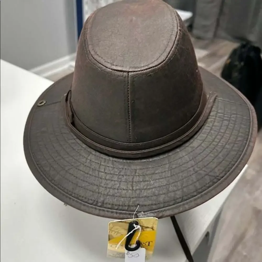 Brown Wide Brim Hat with Chin Strap